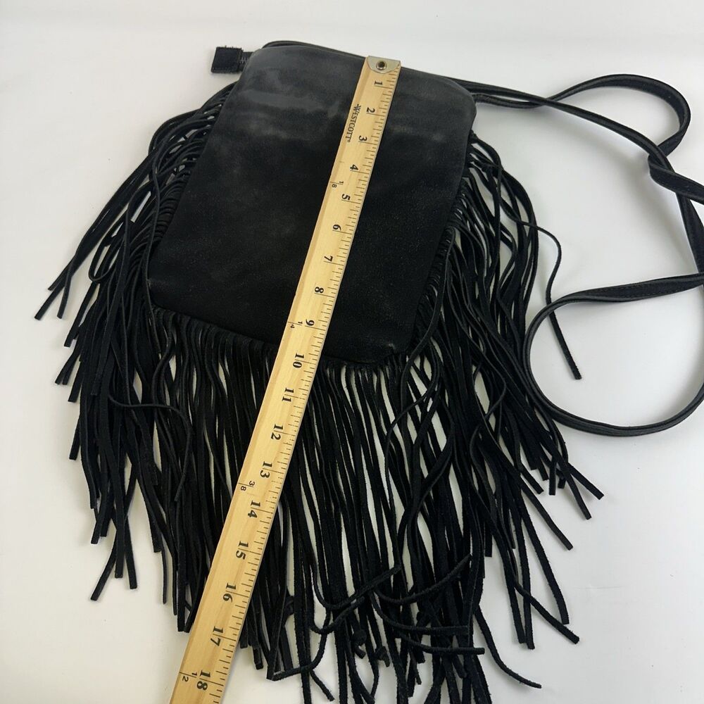 Monserat de Lucca Black Suede Fringe Trim Purse Crossbody Bag Zip Festival Boho - Picture 9 of 16